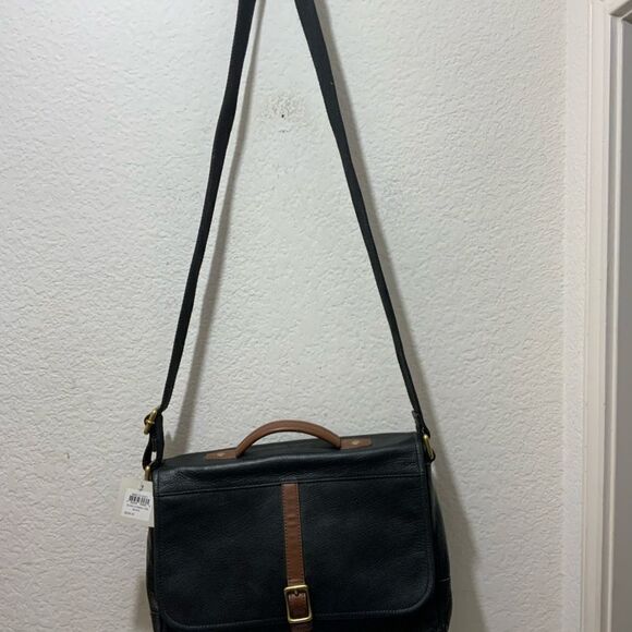 Fossil Black Leather Evan Commuter Satchel Messenger Bag New - Picture 3 of 14